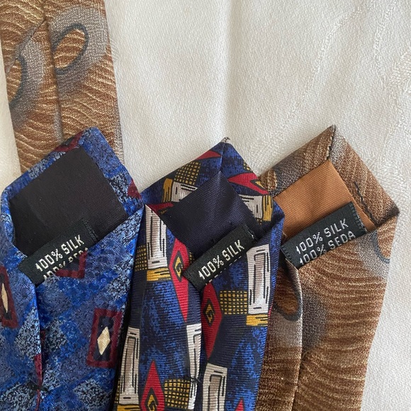 Stylish Men's 3 Silk Tie Set - Blue, Multicolor, Brown #1 - Picture 2 of 9